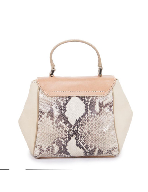  JACKIE SMITH bag in salmon-stained matte leather, beige suede and python leather