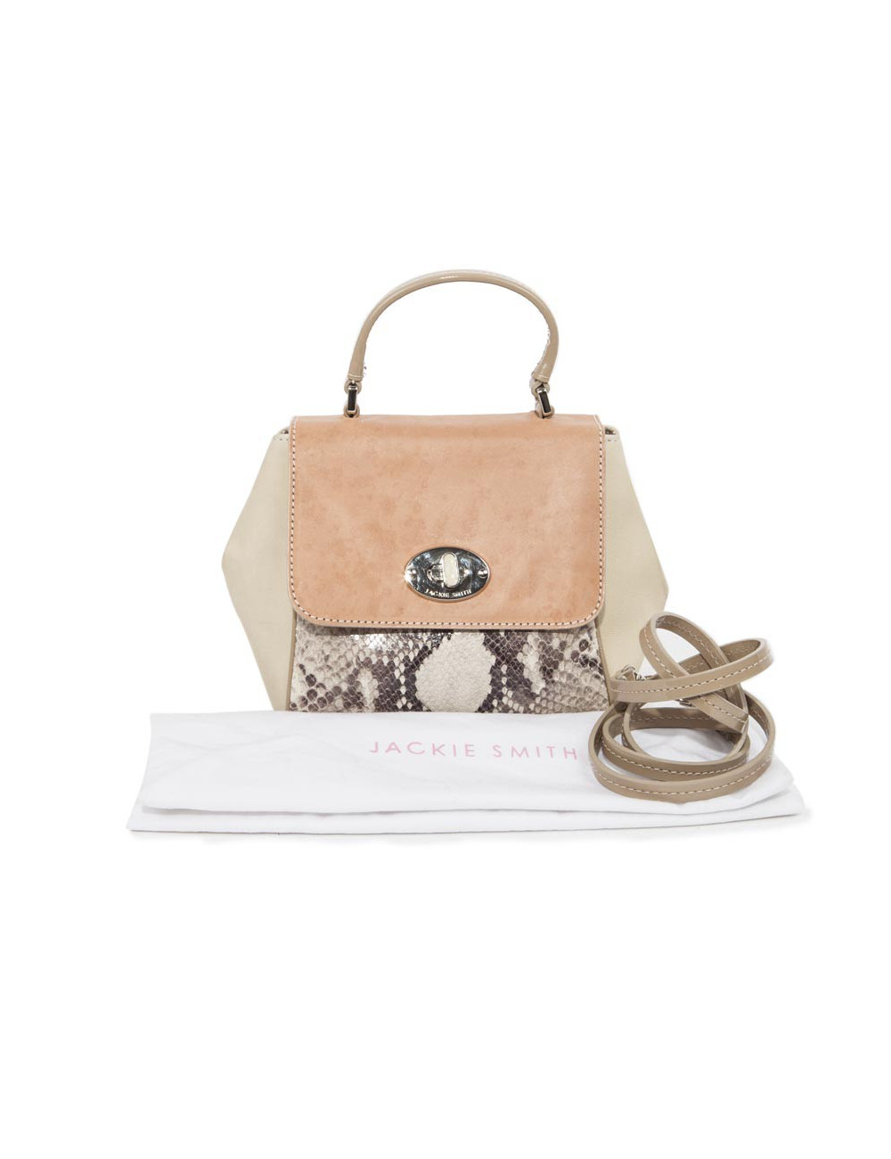  JACKIE SMITH bag in salmon-stained matte leather, beige suede and python leather