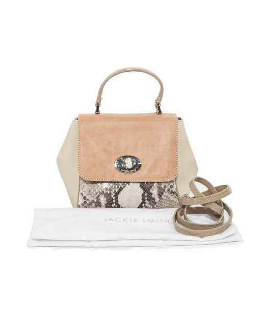  JACKIE SMITH bag in salmon-stained matte leather, beige suede and python leather