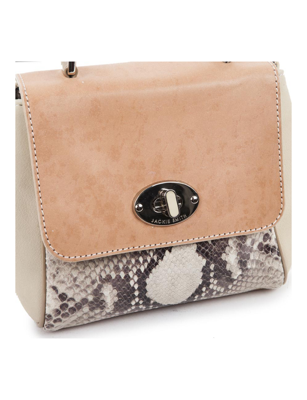  JACKIE SMITH bag in salmon-stained matte leather, beige suede and python leather