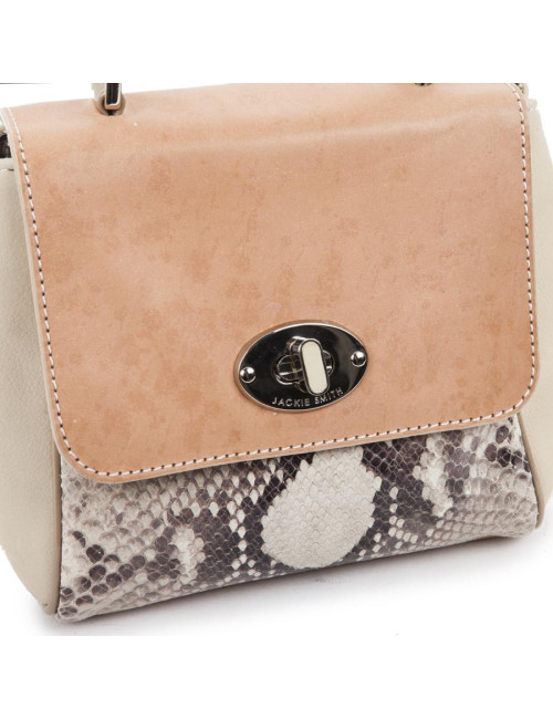  JACKIE SMITH bag in salmon-stained matte leather, beige suede and python leather