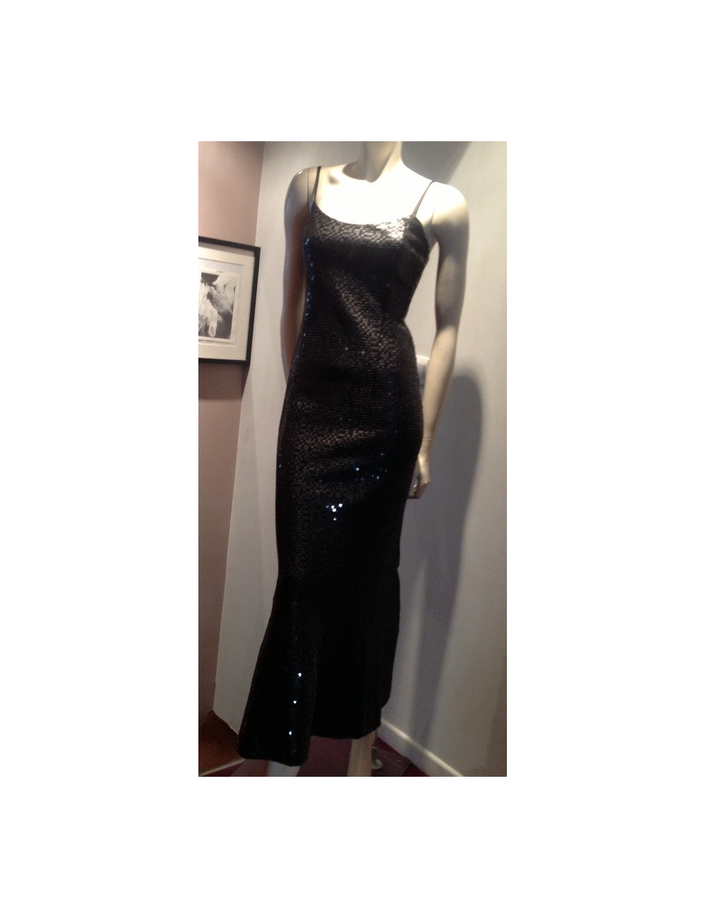 Robe cocktail CHANEL brodée de sequins noirs 