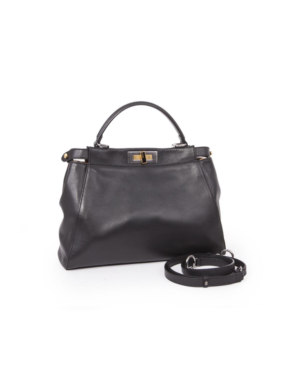 Sac Peekaboo FENDI en cuir lisse noir 