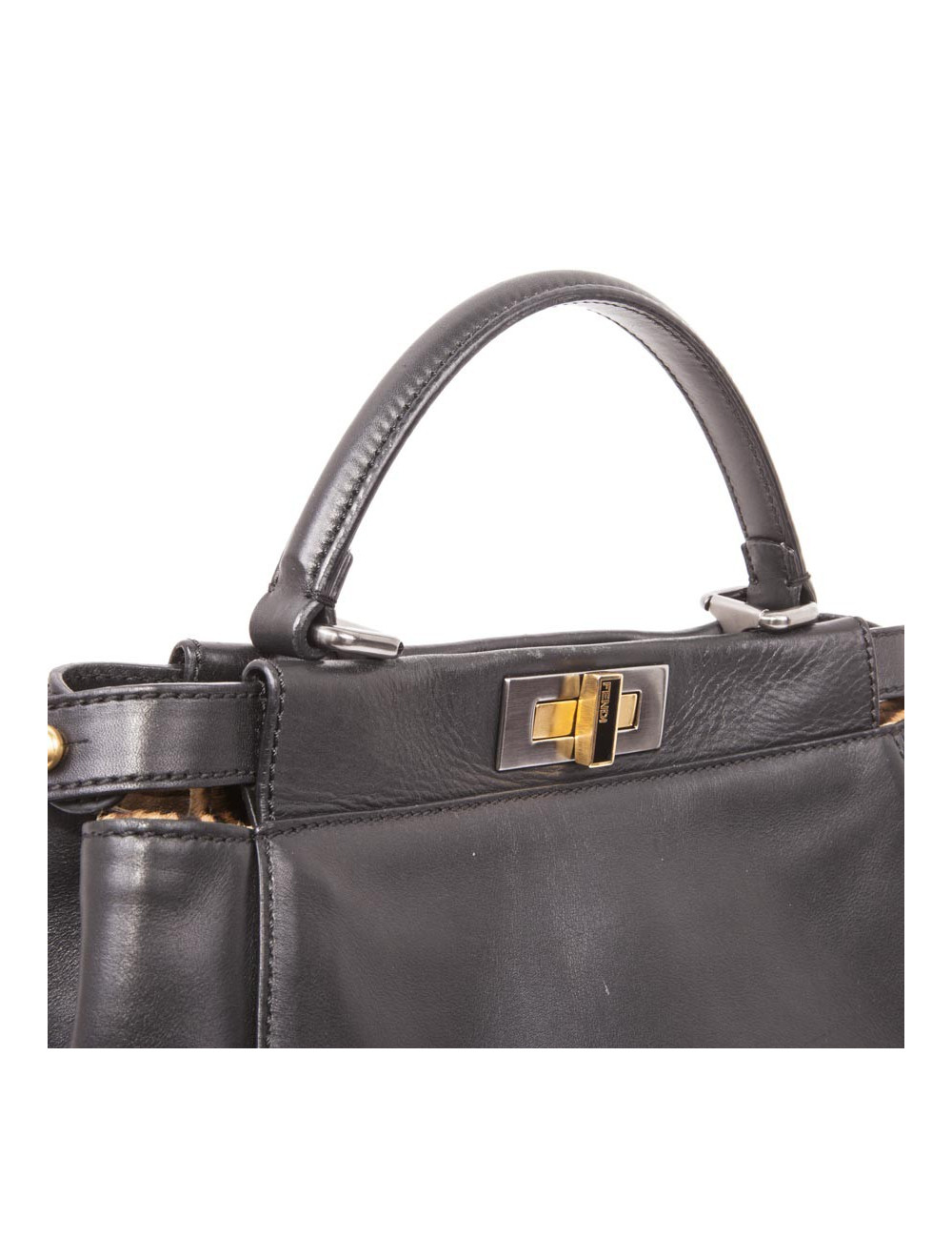 Sac Peekaboo FENDI en cuir lisse noir 