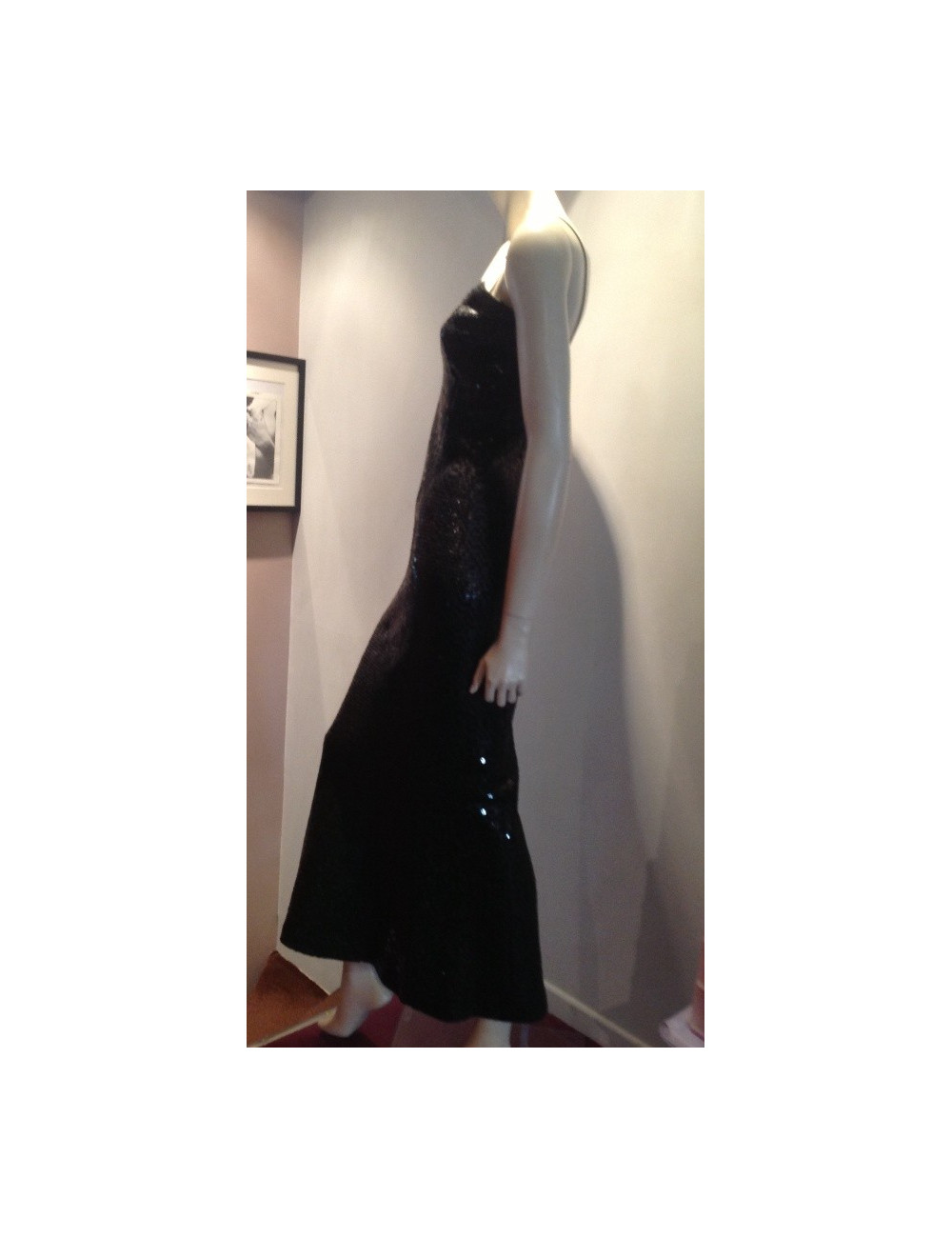 Robe cocktail CHANEL brodée de sequins noirs 