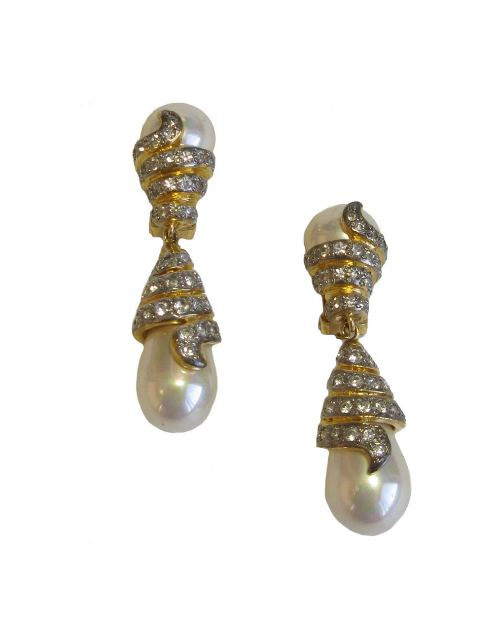 Boucles d'oreille clips VOGUE BIJOUX en métal doré, strass et perles nacrées