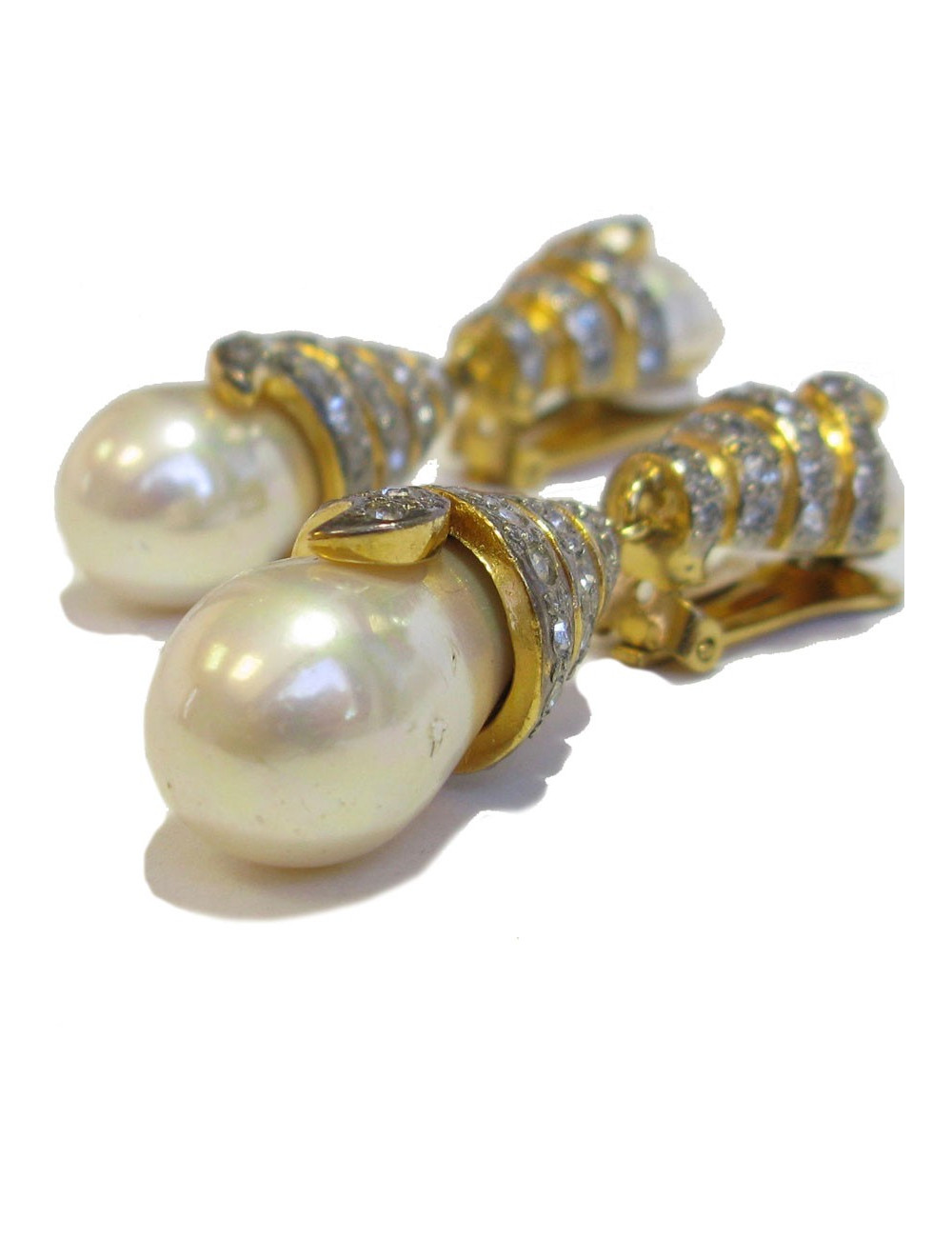 Boucles d'oreille clips VOGUE BIJOUX en métal doré, strass et perles nacrées