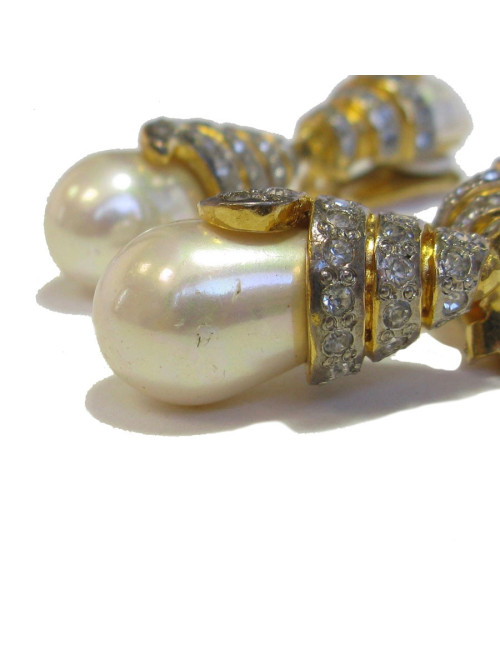Boucles d'oreille clips VOGUE BIJOUX en métal doré, strass et perles nacrées
