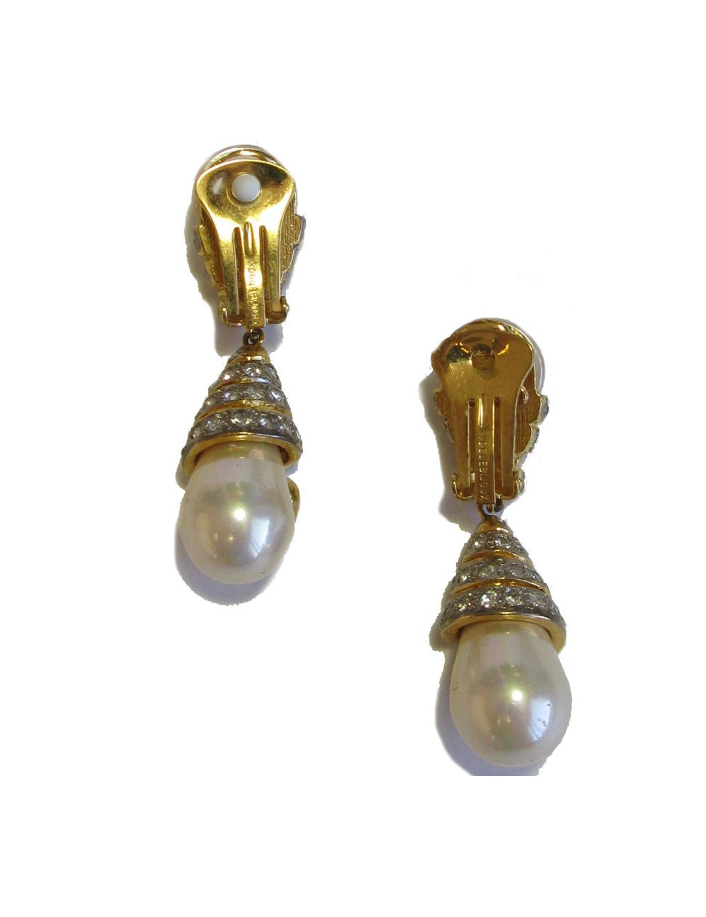 Boucles d'oreille clips VOGUE BIJOUX en métal doré, strass et perles nacrées