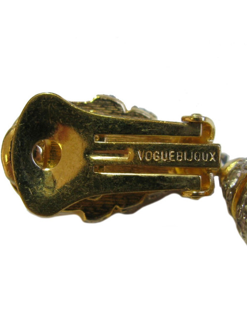 Boucles d'oreille clips VOGUE BIJOUX en métal doré, strass et perles nacrées