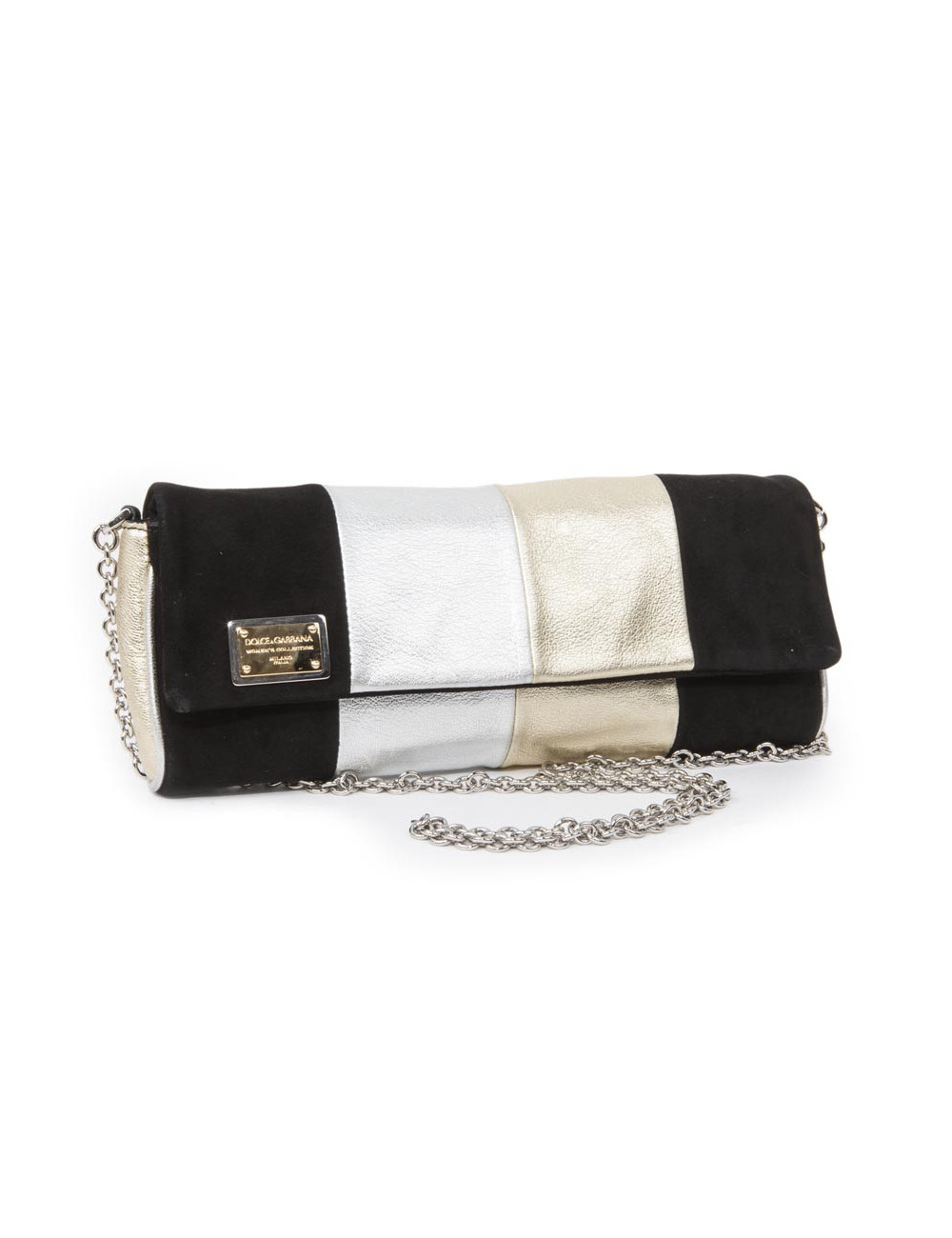 DOLCE & GABBANA handbag in siver and gilt bicolored leather and black suede
