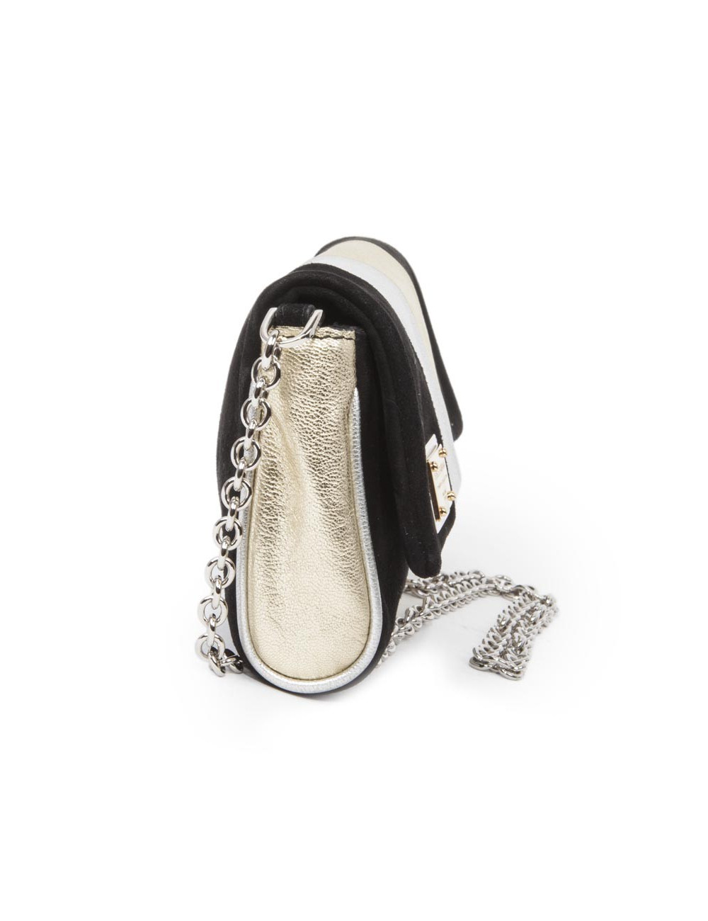 DOLCE & GABBANA handbag in siver and gilt bicolored leather and black suede