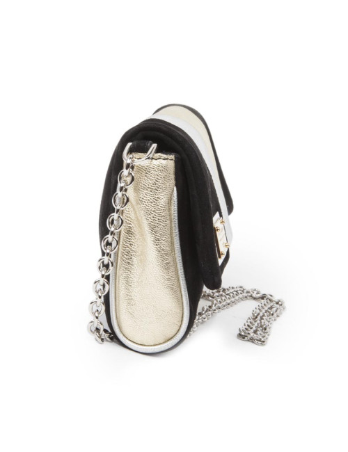 DOLCE & GABBANA handbag in siver and gilt bicolored leather and black suede