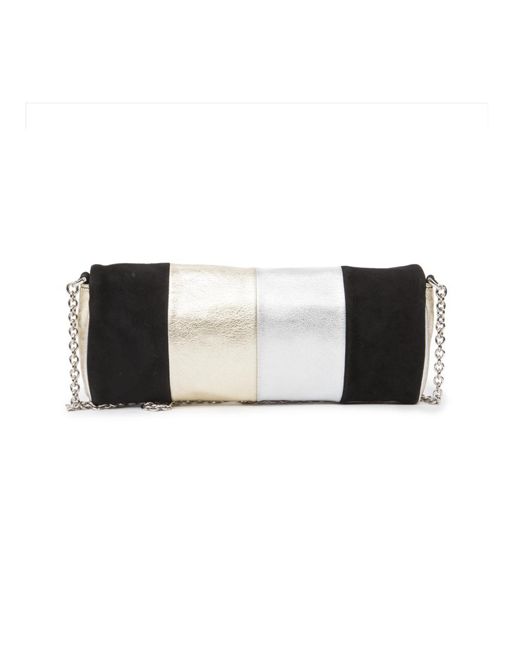 Pochette DOLCE & GABBANA cuir grainé doré/ argenté et daim noir