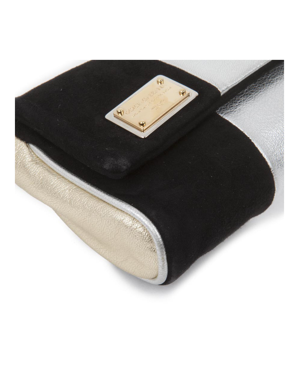 DOLCE & GABBANA handbag in siver and gilt bicolored leather and black suede