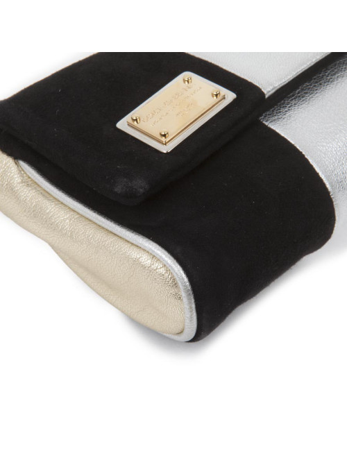 DOLCE & GABBANA handbag in siver and gilt bicolored leather and black suede