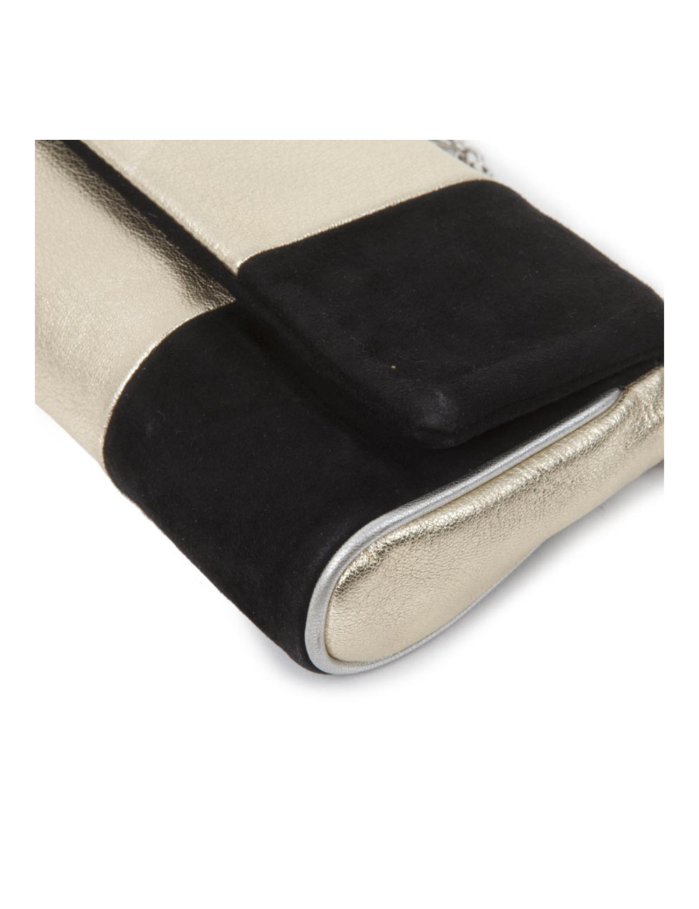 Pochette DOLCE & GABBANA cuir grainé doré/ argenté et daim noir