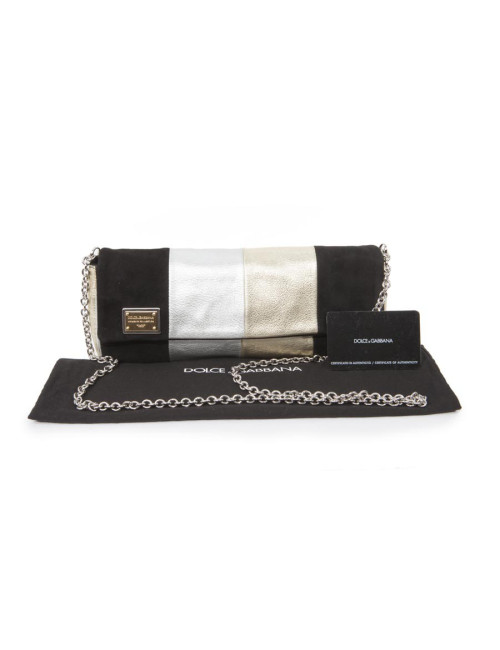 DOLCE & GABBANA handbag in siver and gilt bicolored leather and black suede