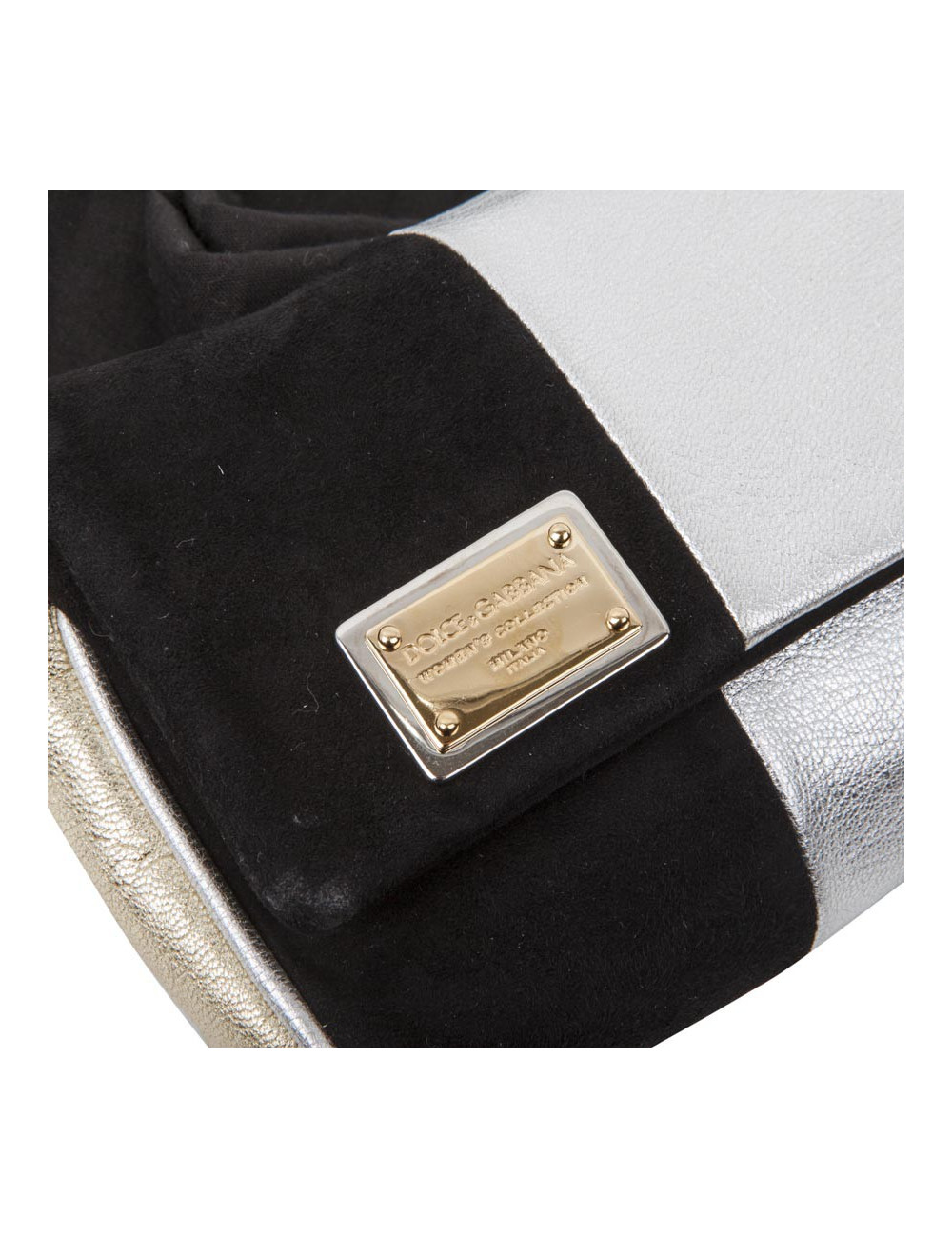 DOLCE & GABBANA handbag in siver and gilt bicolored leather and black suede