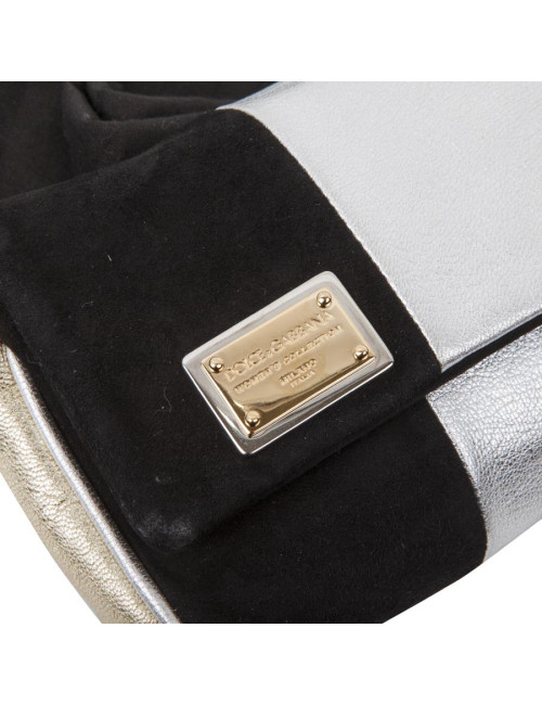 Pochette DOLCE & GABBANA cuir grainé doré/ argenté et daim noir