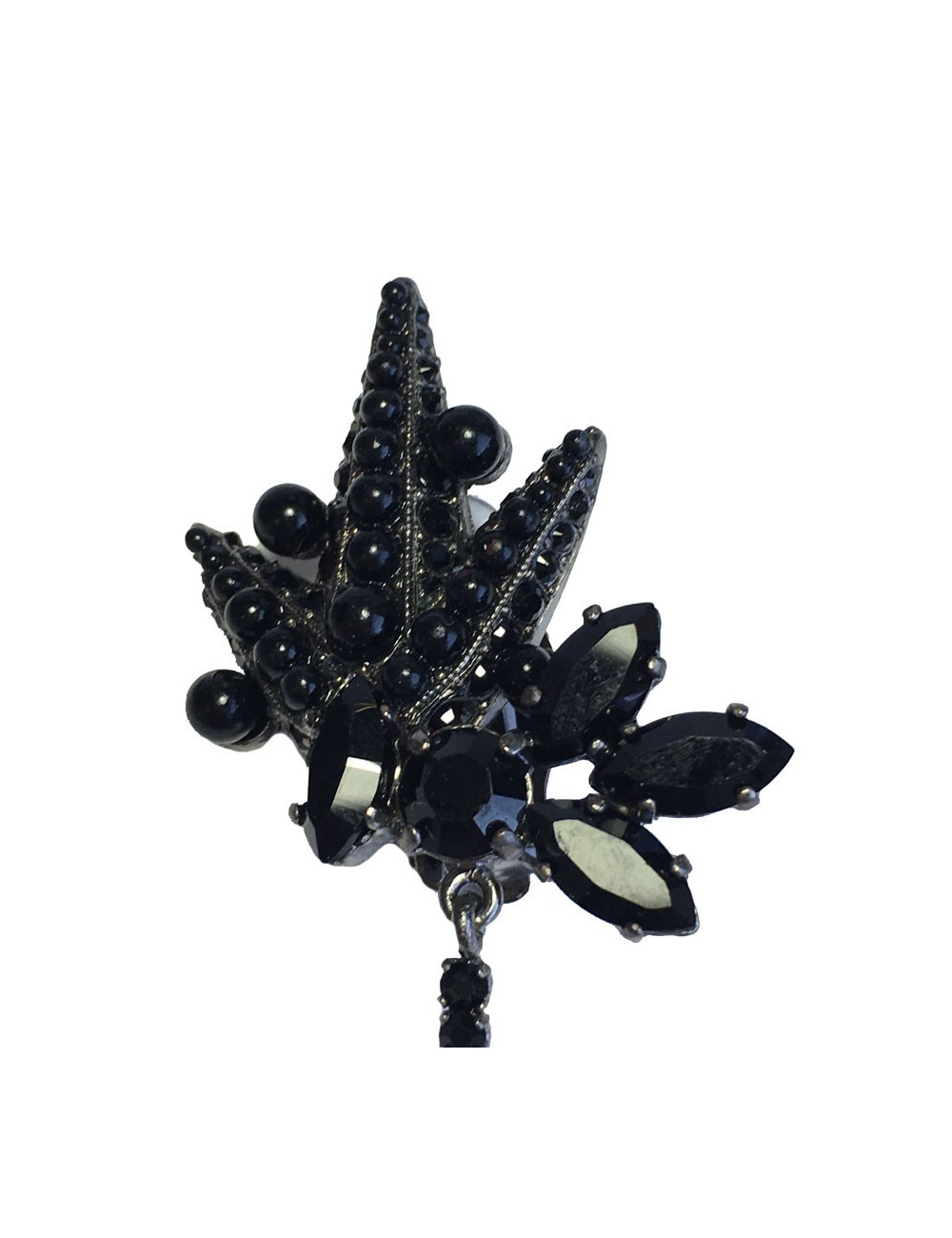 Boucles d'oreille clips pendantes anonyme en strass, perles et brillants noirs