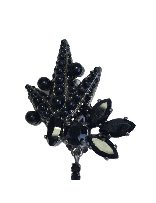 Boucles d'oreille clips pendantes anonyme en strass, perles et brillants noirs