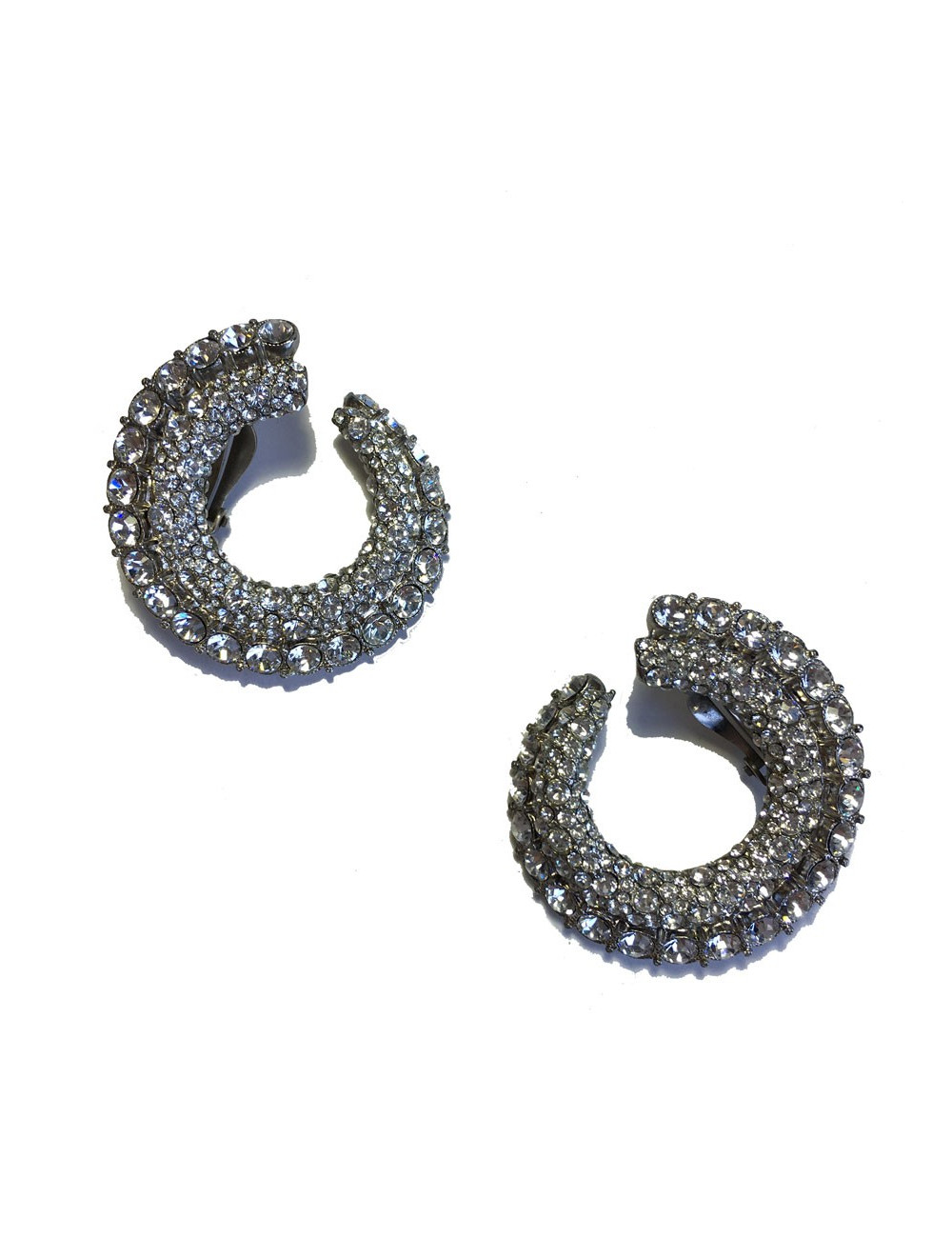 Boucles d'oreille clips en métal argenté et strass