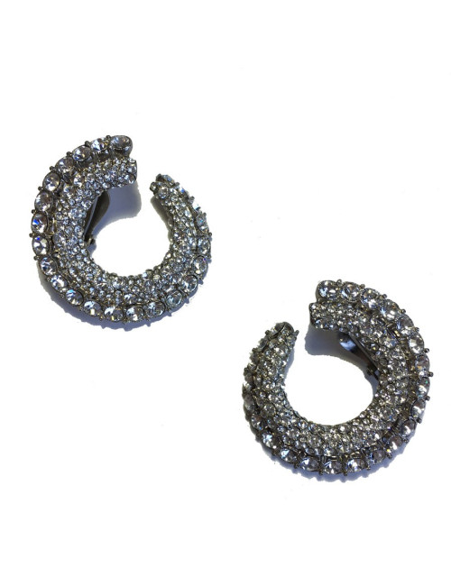 Boucles d'oreille clips sans marque en métal argenté et strass