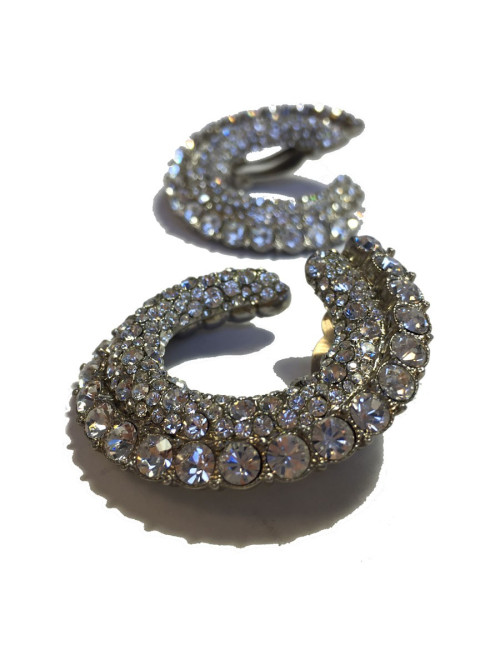 Boucles d'oreille clips en métal argenté et strass