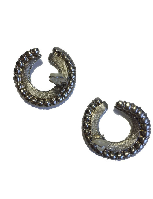 Boucles d'oreille clips en métal argenté et strass
