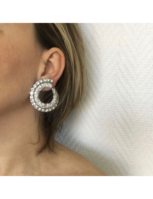 Boucles d'oreille clips sans marque en métal argenté et strass