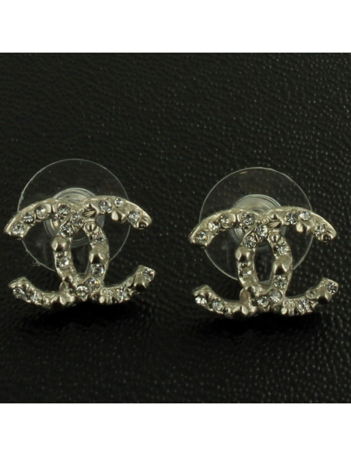 CC CHANEL rhinestones and silver plated ear studs