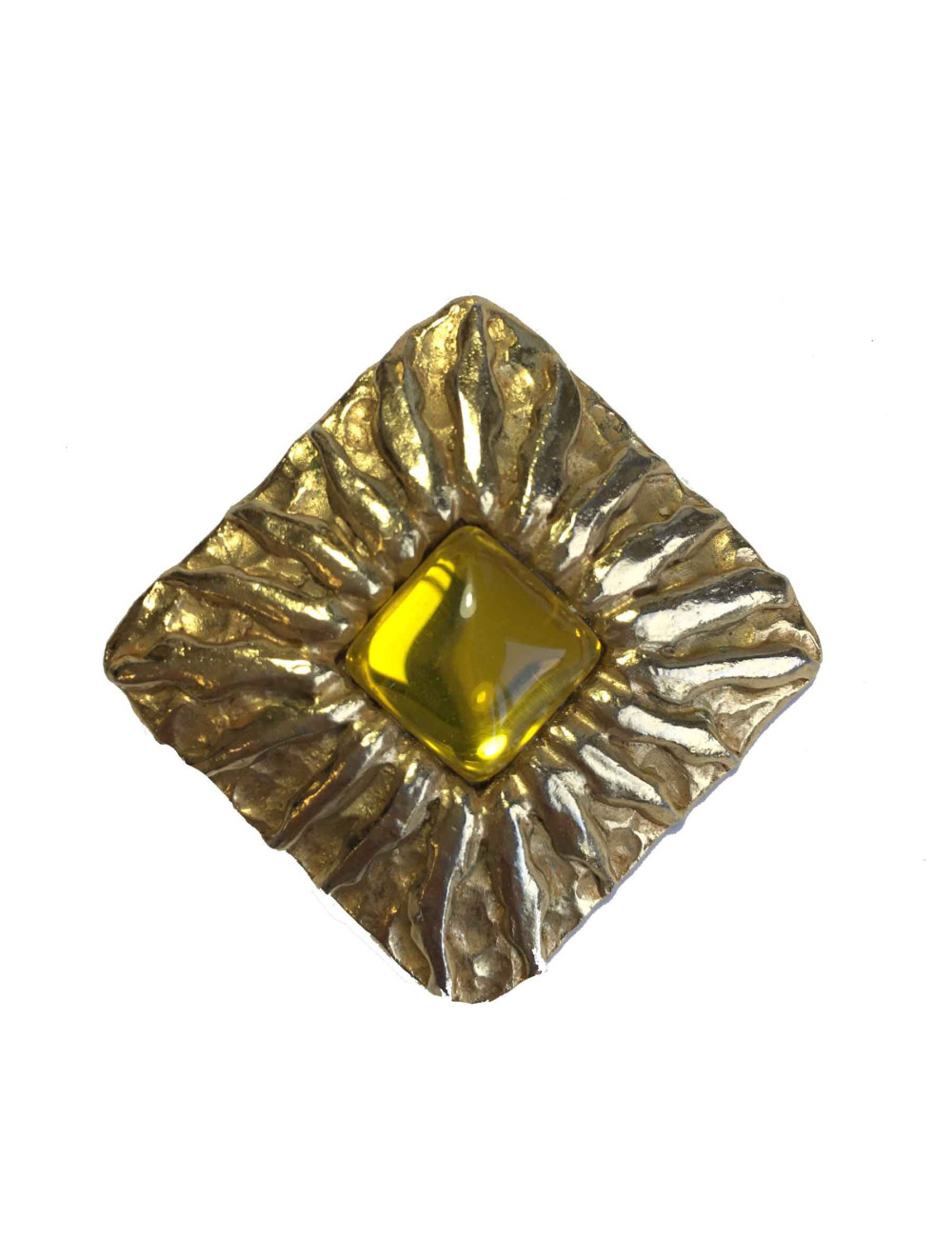 Boucles d'oreille clips JEAN PATOU en métal doré et pierre fantaisie jaune