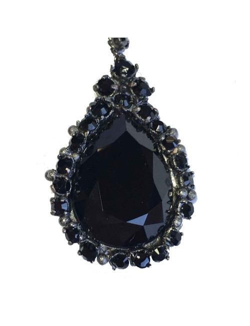 Boucles d'oreille clips pendantes strass et cabochons noirs