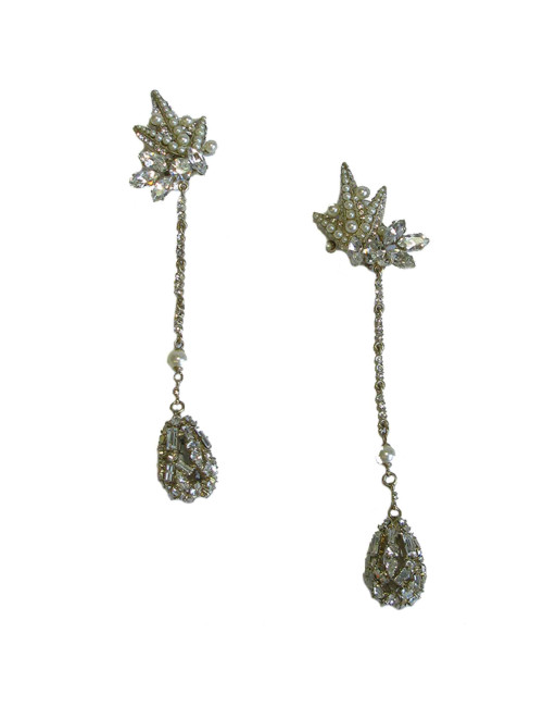 Boucles d'oreille clips pendantes anonyme en strass, perles et brillants