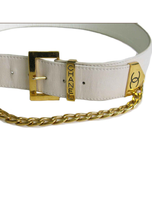 Ceinture CHANEL blanche et chaine dorée vintage