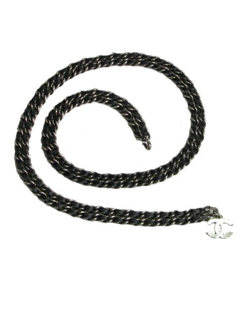 Ceinture CHANEL chaine argent et cuir noir Vintage