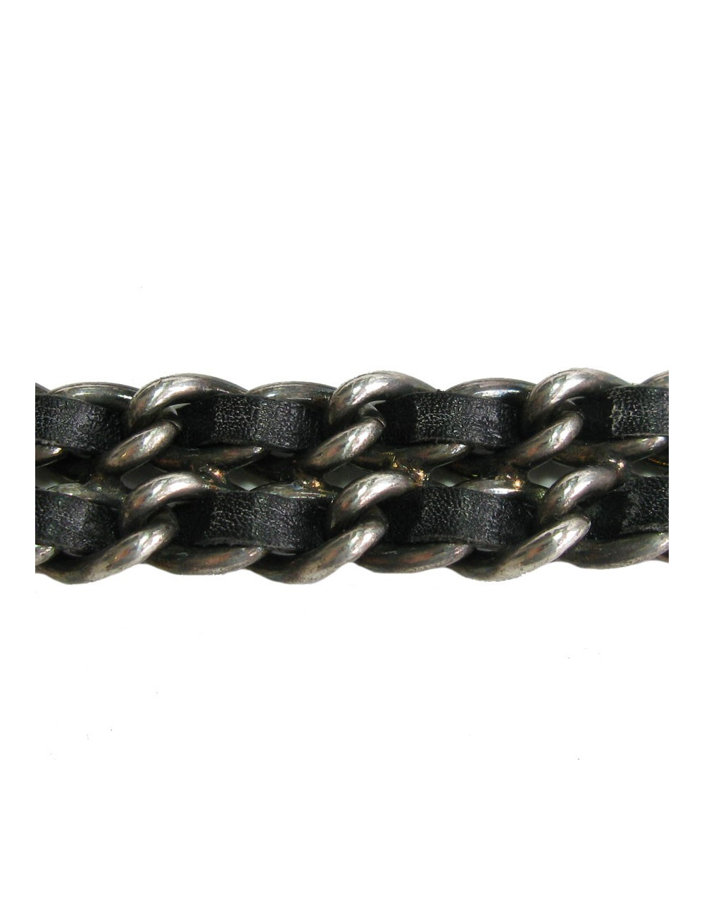 Ceinture CHANEL chaine argent et cuir noir Vintage