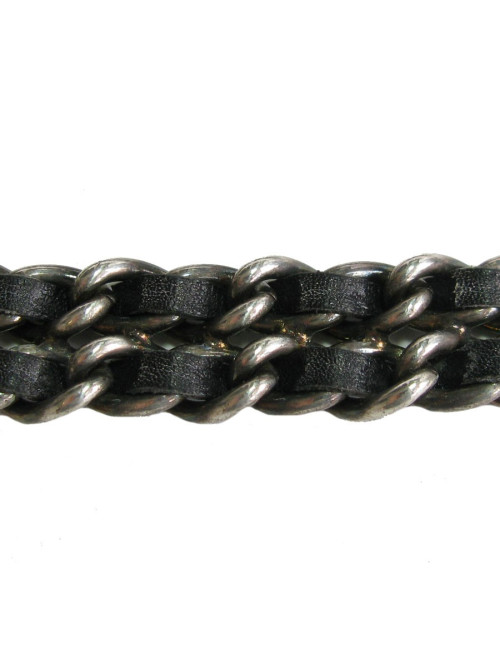 Ceinture CHANEL chaine argent et cuir noir Vintage