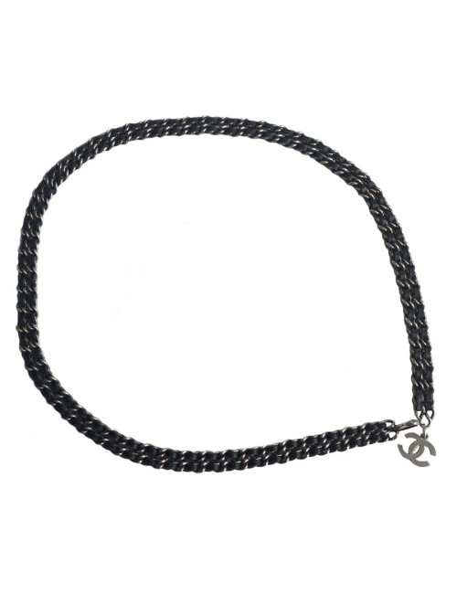 Ceinture CHANEL chaine argent et cuir noir Vintage