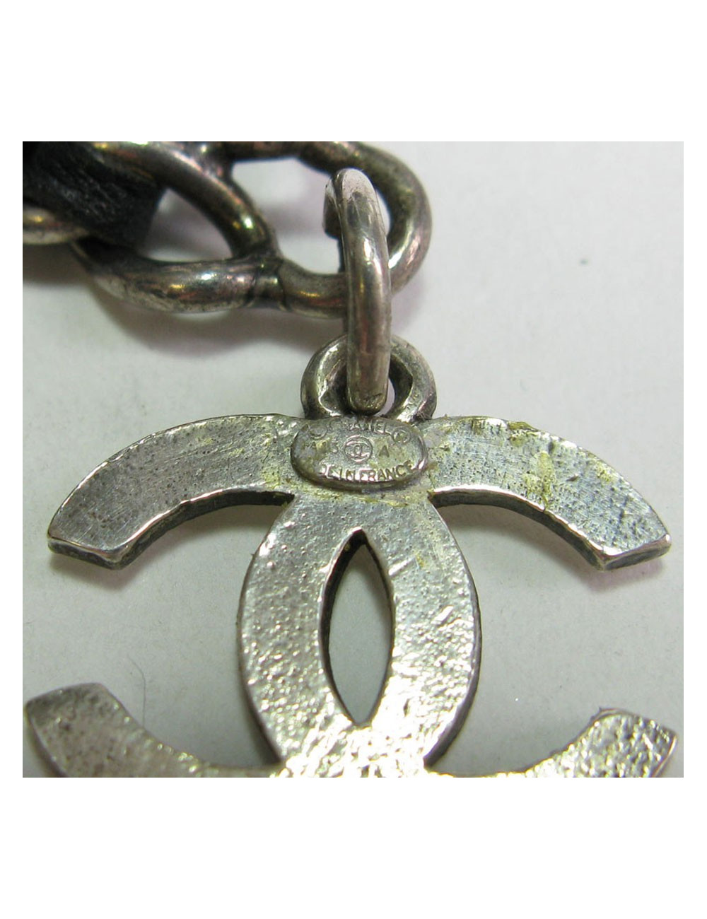 Ceinture CHANEL chaine argent et cuir noir Vintage