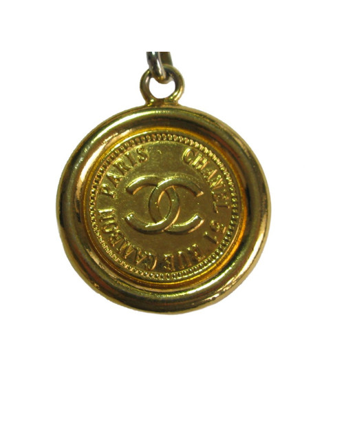 Ceinture CHANEL en chaine dorée et cuir noir vintage 