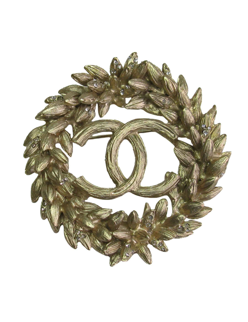 Broche CHANEL Epi de blé en métal doré or mat et strass