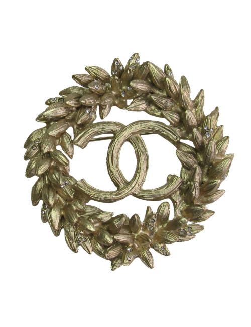 Broche CHANEL Epi de blé en métal doré or mat et strass