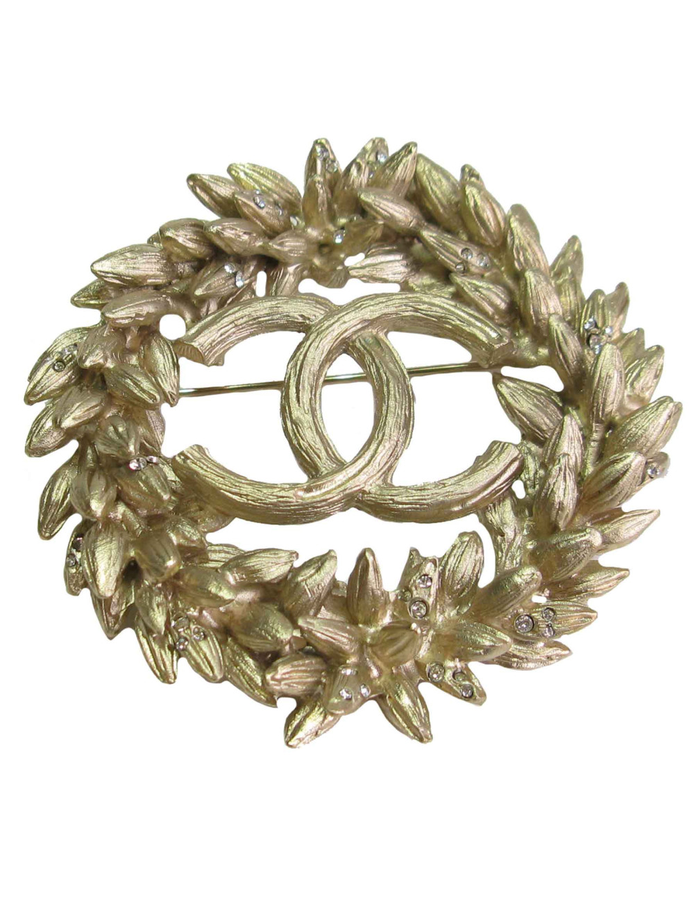 Broche CHANEL Epi de blé en métal doré or mat et strass