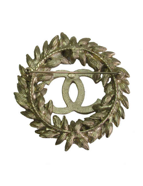 Broche CHANEL Epi de blé en métal doré or mat et strass