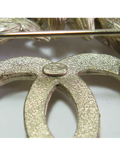 Broche CHANEL Epi de blé en métal doré or mat et strass