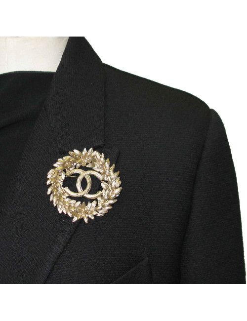 Broche CHANEL Epi de blé en métal doré or mat et strass