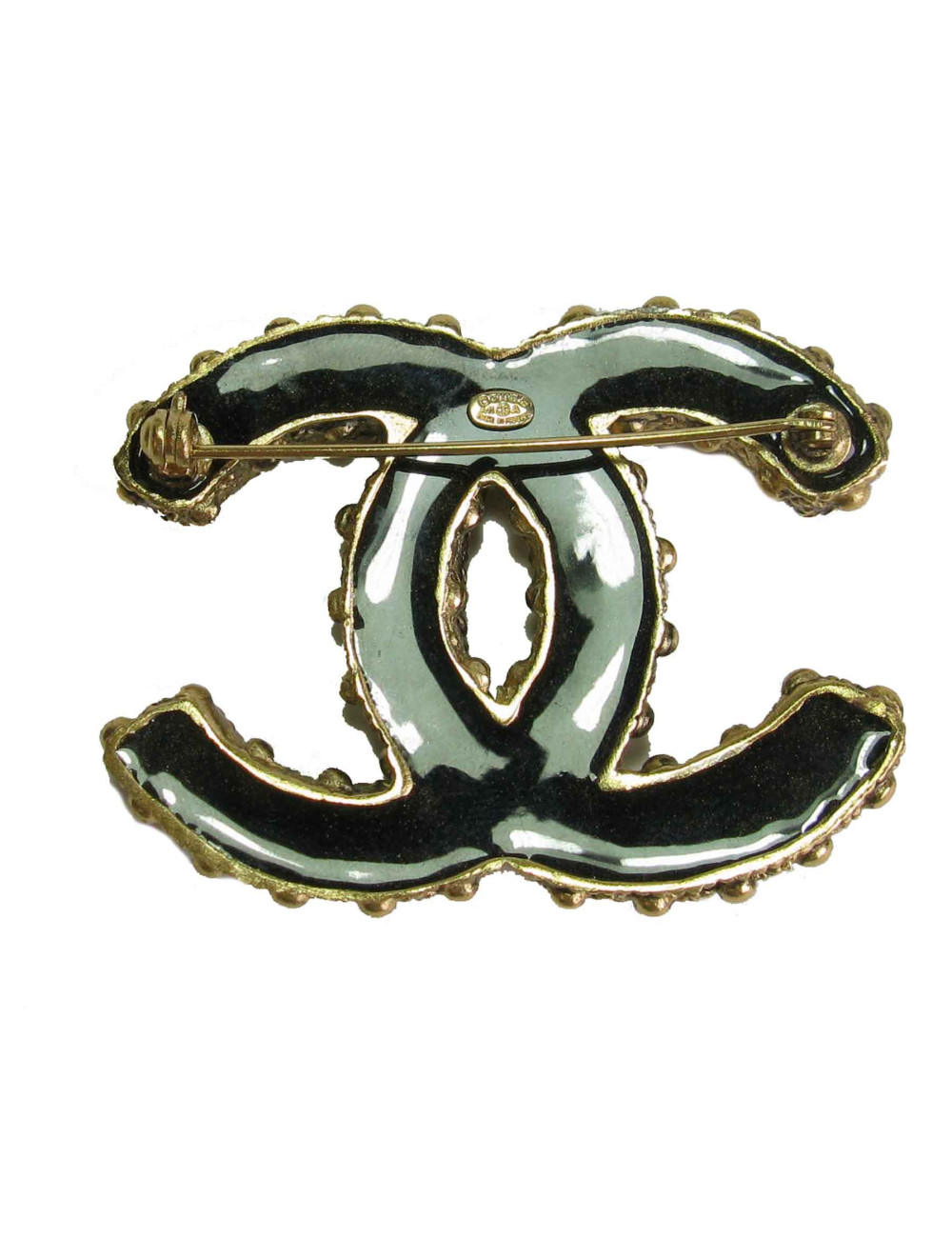 Broche CHANEL CC en métal doré vieilli