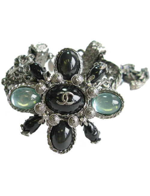Bracelet CHANEL sur broche croix argent vieilli 